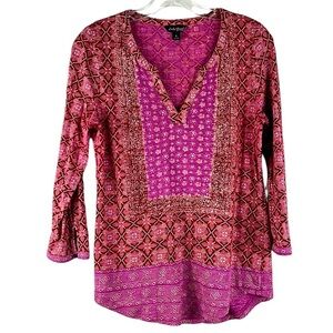 Lucky brand boho print long sleeve top Sz S